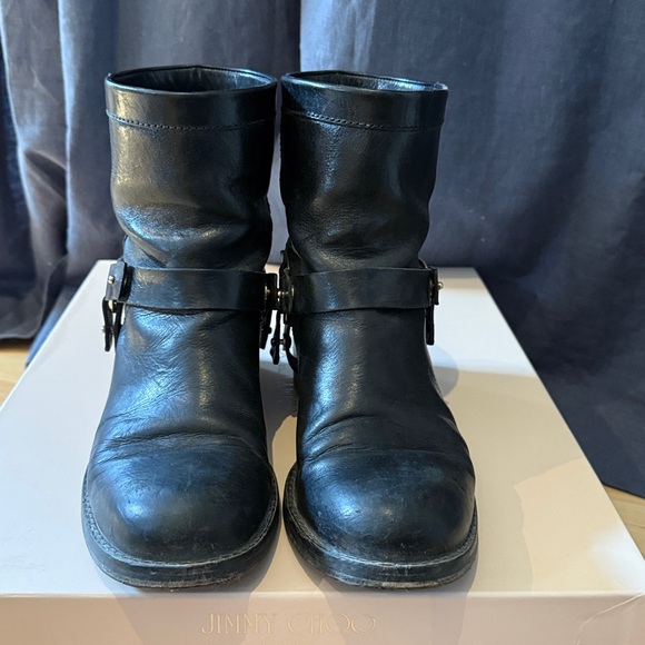 Jimmy Choo Black Leather Buckle Booties - Picture 4 of 7